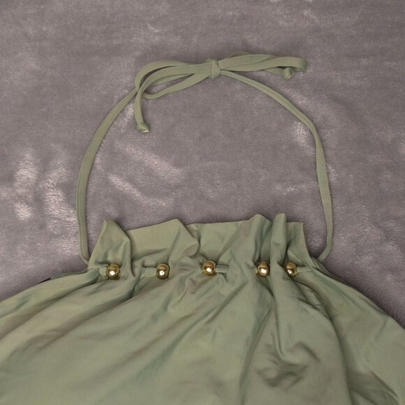 Athena Olive Hi-Neck Halter Crop Tankini Top 6 Gold Bead Accents Swimwear - Picture 2 of 5